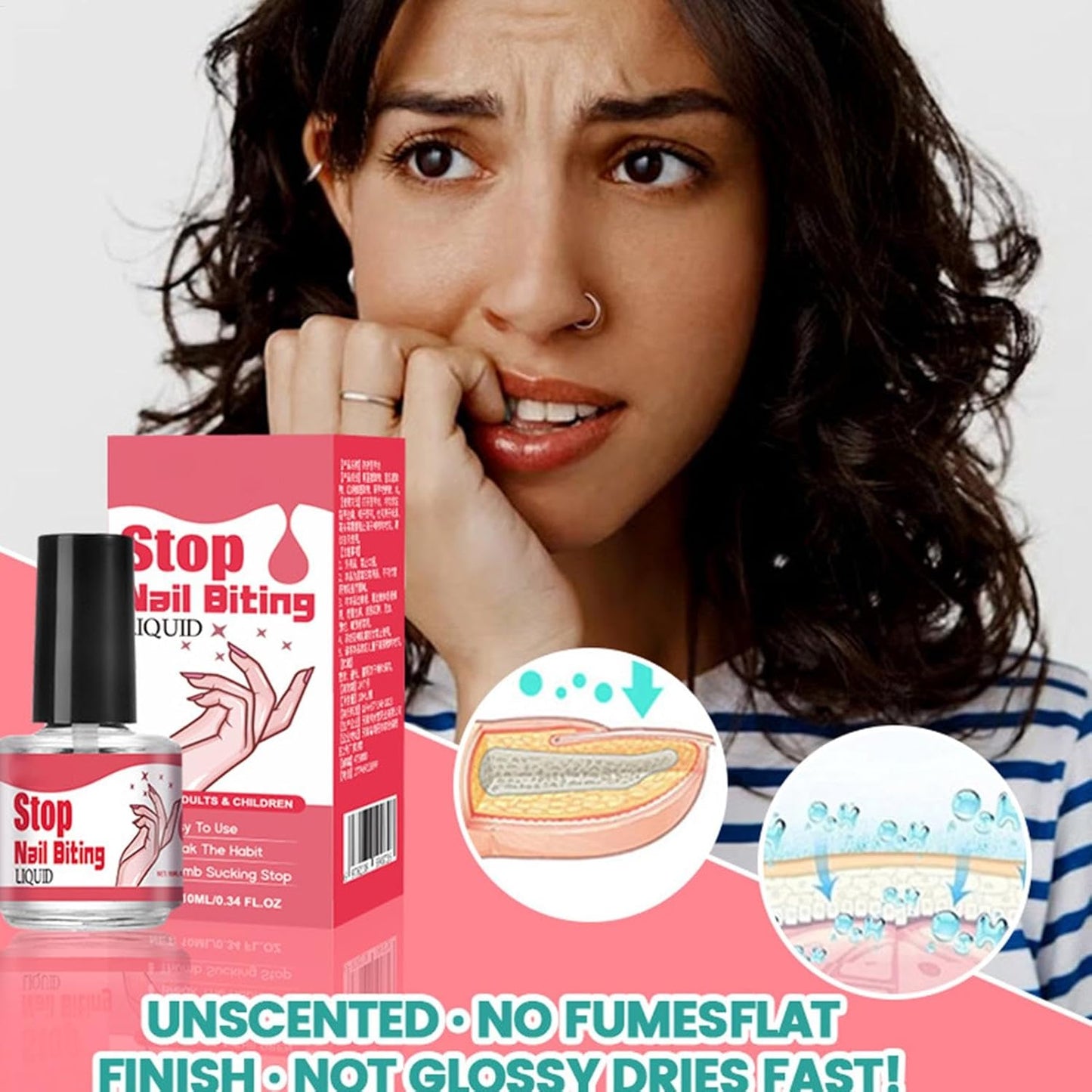 Anti Nail Biting Polish For Kids Adults, 10ML Nail Biting Treatments, Anti Bite Nail Polish, Thumb Sucking Stop, Bitter Taste, Safe Effective, Non-Glossy Invisible Coating for Nail Care