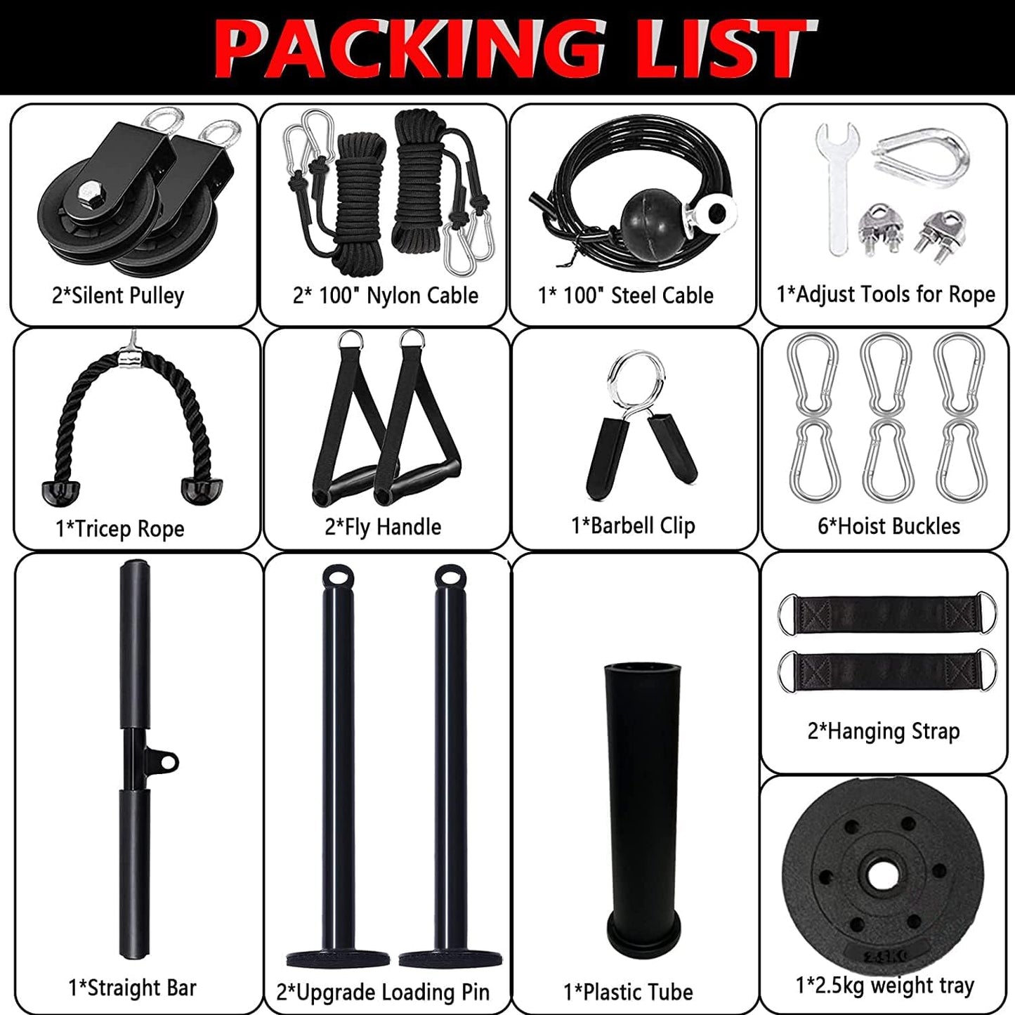 Cable Pulley System Gym Upgraded Home Strength Training Equipment Workout Accessories LAT Pull Down Fitness for Triceps Pull Down Biceps Curl Back Forearm Shoulder