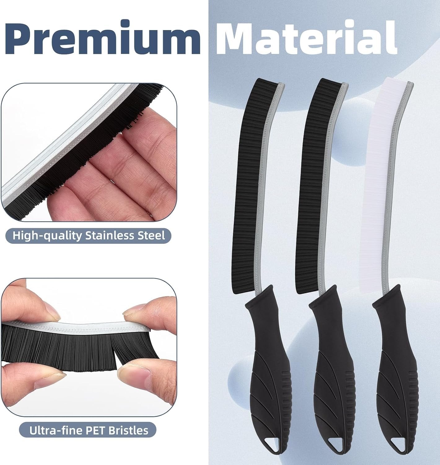 FOOGWEE Cleaning Brush 3 PCS - Bathroom Crevice Cleaning Brush - Hard Bristle Crevice Cleaning Brush - Black Grout Brush Cleaning Brush for Toilet, Kitchen, Window and Tile