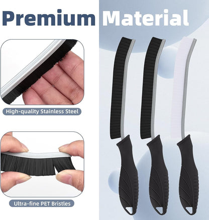 FOOGWEE Cleaning Brush 3 PCS - Bathroom Crevice Cleaning Brush - Hard Bristle Crevice Cleaning Brush - Black Grout Brush Cleaning Brush for Toilet, Kitchen, Window and Tile