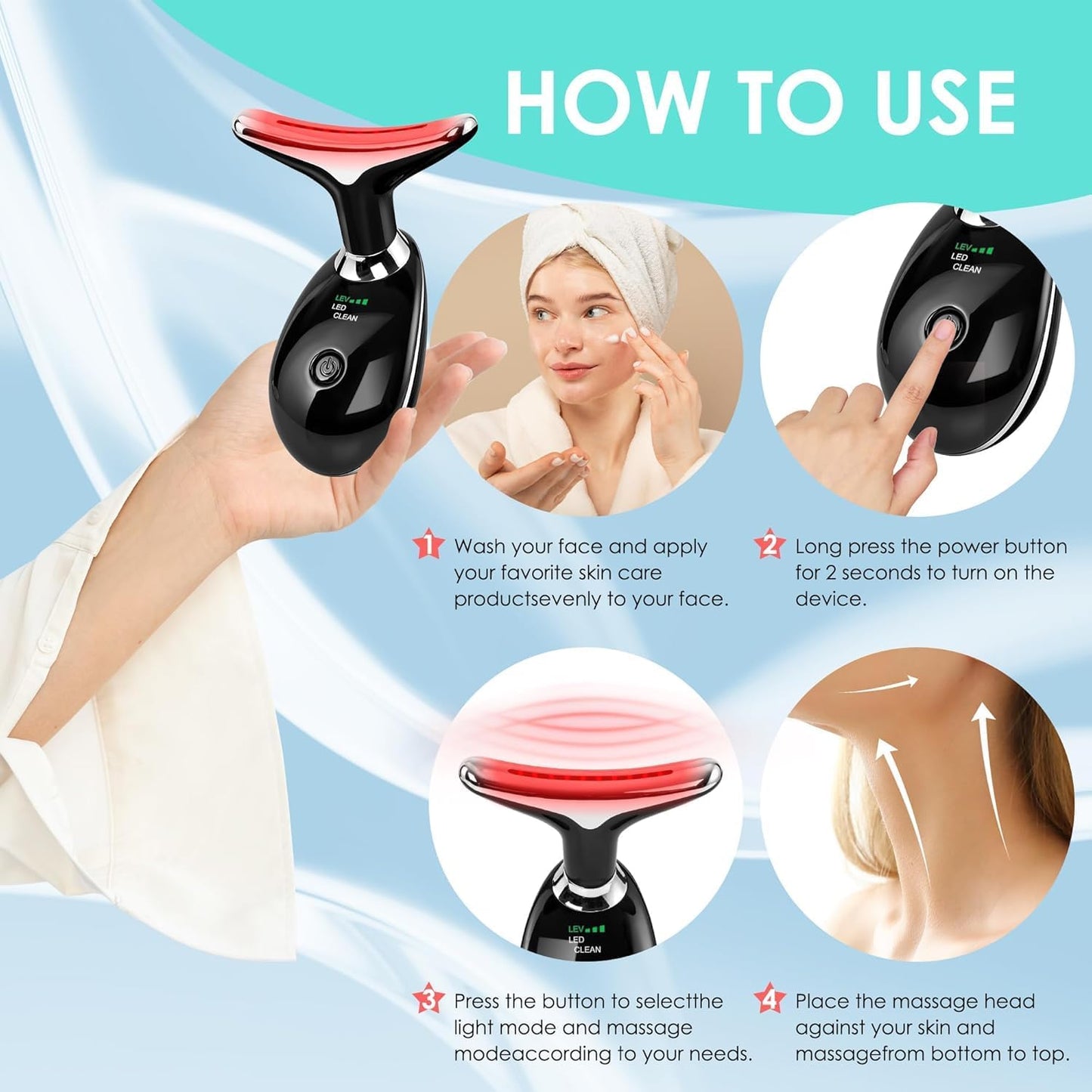 Red-Light-Therapy-for-Face and Neck, Facial Massager for Face and Neck, Face culpting Tool with 7 Color, at-Home Face Tool for Skin Care (Black)