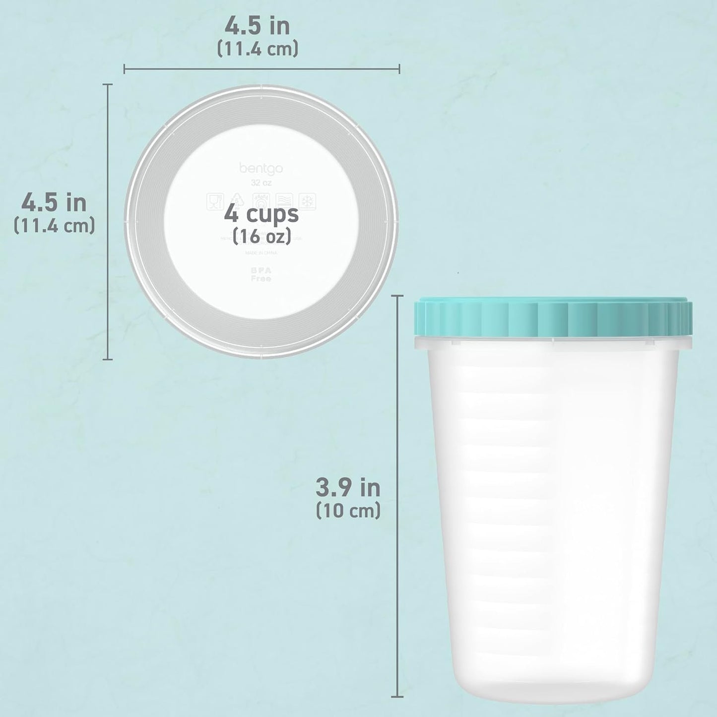 Bentgo Prep - 20 Piece 32 oz Leak-Proof Deli Containers with Lids, Food Storage for Meal Prep, Airtight, Twist-Top, Reusable, BPA-Free, Stackable, Microwave, Freezer, & Dishwasher Safe (Aqua Splash)