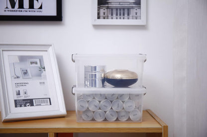 Citylife 1.3 QT 10 Pack Small Storage Bins Plastic Storage Container Stackable Box with Lids for Organizing, Clear White