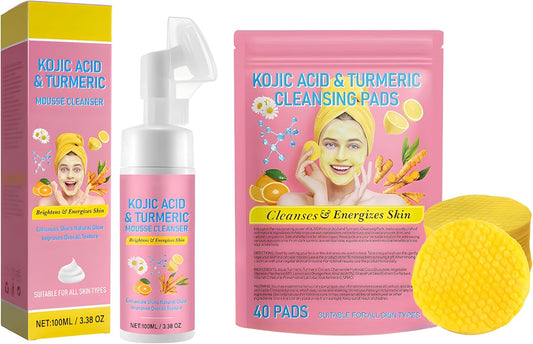 Facial Cleaning Set, 40 Pack Turmeric Cleaning Pads Mousse, Portable Skin Care Tools, Travel Essentials Facial Sponges,Helps Balance Skin Oil And Water, Remove Excess Keratin
