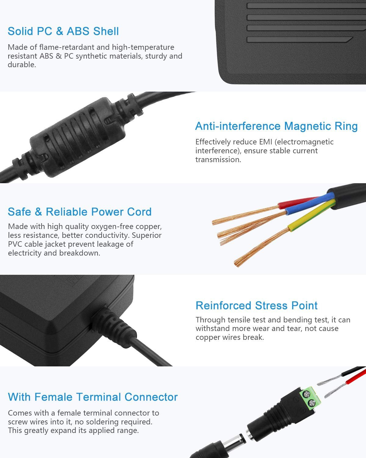 ALITOVE 12V Power Supply 5A 12 Volt DC 60W Power Adapter 100~240V AC to DC 12V Converter 5amps 4A 3A Low Voltage Transformer LED Driver with 5.5 x 2.5mm 2.1mm Plug for LED Light CCTV Camera, 2pack