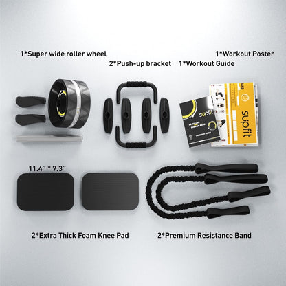 SUPFIT Ab Roller Wheel, 6 in 1 Ab Roller kit with Knee Pads, Push-Up Bars, Resistance Bands, Workout Poster, Workout Guide, Perfect Home Gym Equipment for Men Women Abdominal Exercise