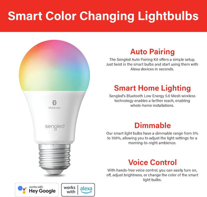Sengled Smart Light Bulbs, Color Changing Alexa Light Bulb Bluetooth Mesh, Smart Bulbs That Work with Alexa Only, Dimmable LED Bulb A19 E26 Multicolor, High CRI, High Brightness, 8.7W 800LM, 1Pack