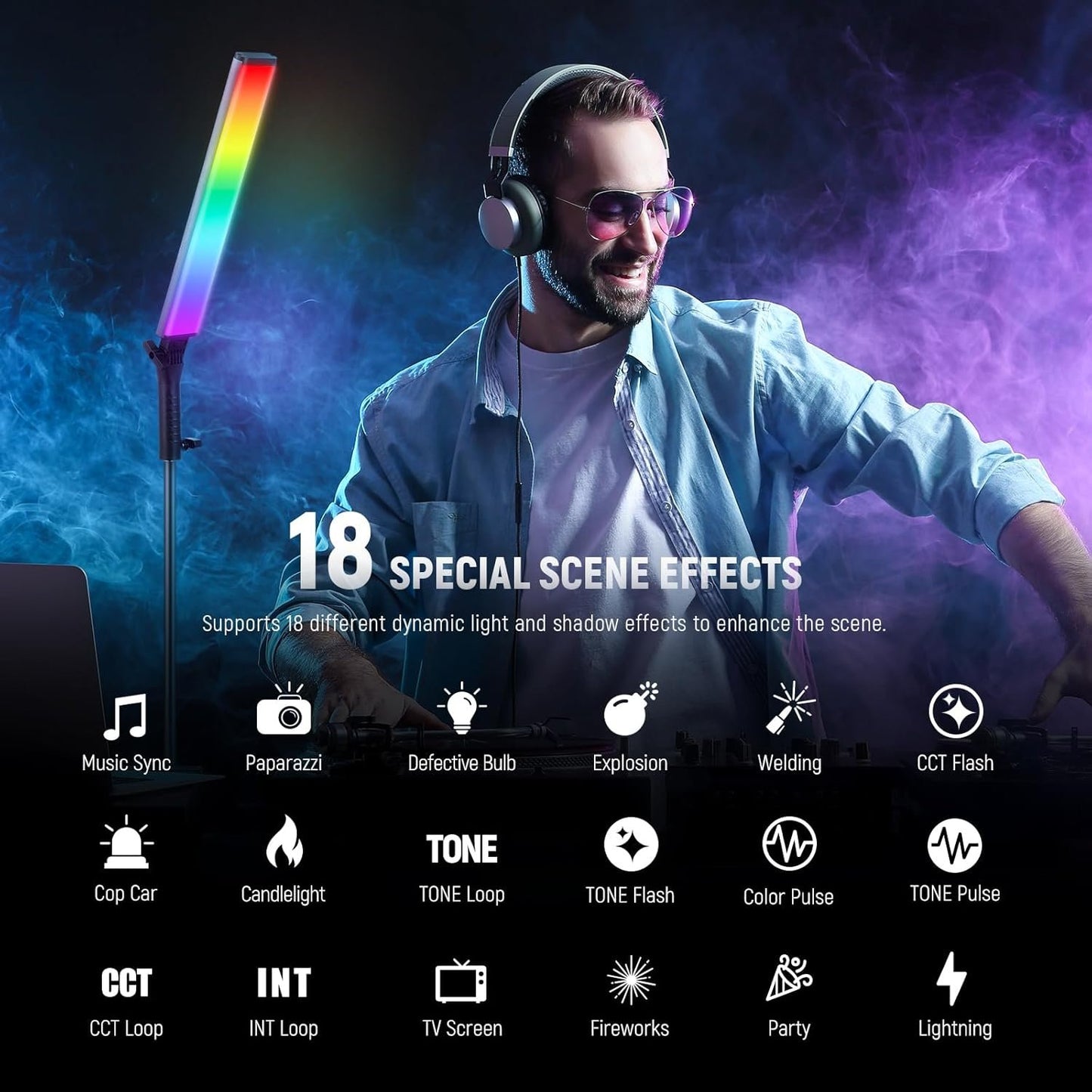 NEEWER RGB Light Wand with 2.4G/APP Control, Upgraded 360Â° Touchable RGBWW Hue Mixer Photography Handheld LED Video Lighting Stick with 2500K-10000K, CRI/TLCI97+, 18 Scenes, 7.4V/31Wh Battery, BH-30S