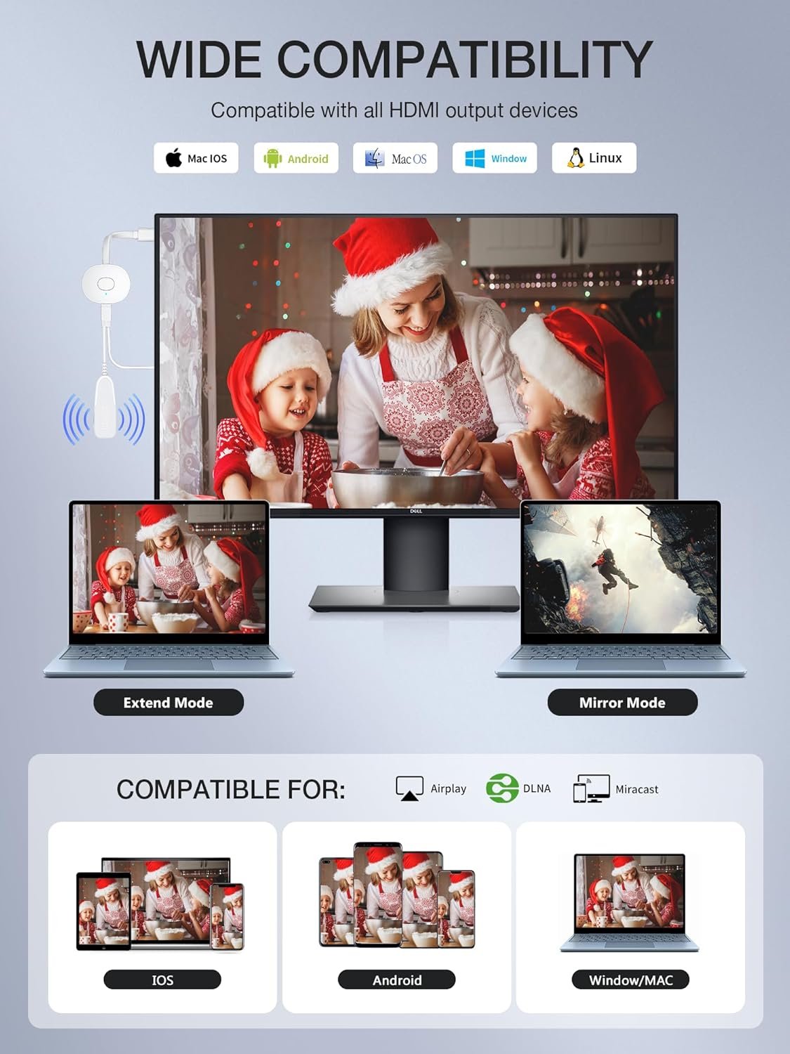 4K Wireless HDMI Display Dongle, TIMBOOTECH Miracast Adapter Streaming YouTube Video/Audio Receiver for iPhone/iPad/iOS/Android/Mac/Laptop/PC to TV/Projector/Monitor - Miracast, DLNA, Airplay