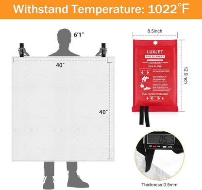 LUXJET Fire Blanket Kitchen, 4 Pack Fiberglass Fire Retardant Blanket Emergency Survival Safety Cover for Kitchen, Survival Gear, Construct, Gas Station, Warehouse