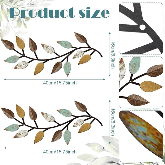 Zhengmy 2 Pieces Metal Tree Leaf Wall Decor Vine Olive Branch Leaf Wall Art Living Room, Hallway Wall Decor Outdoor Decoration(Bright Colors)