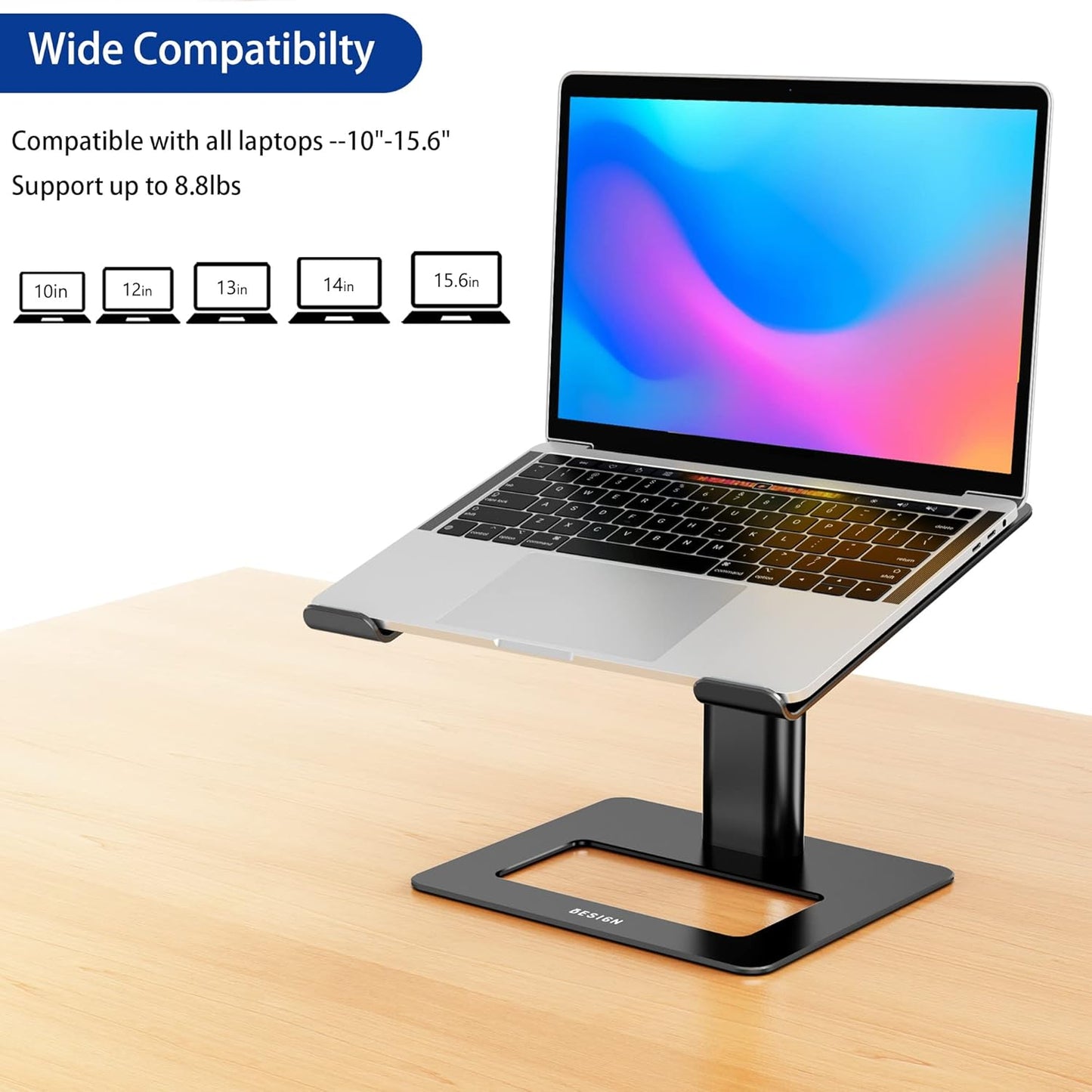 BESIGN Aluminum Laptop Stand, Ergonomic Adjustable Notebook Stand, Riser Holder Computer Stand Compatible with Air, Pro, Dell, HP, Lenovo More 10-15.6" Laptops (Black)