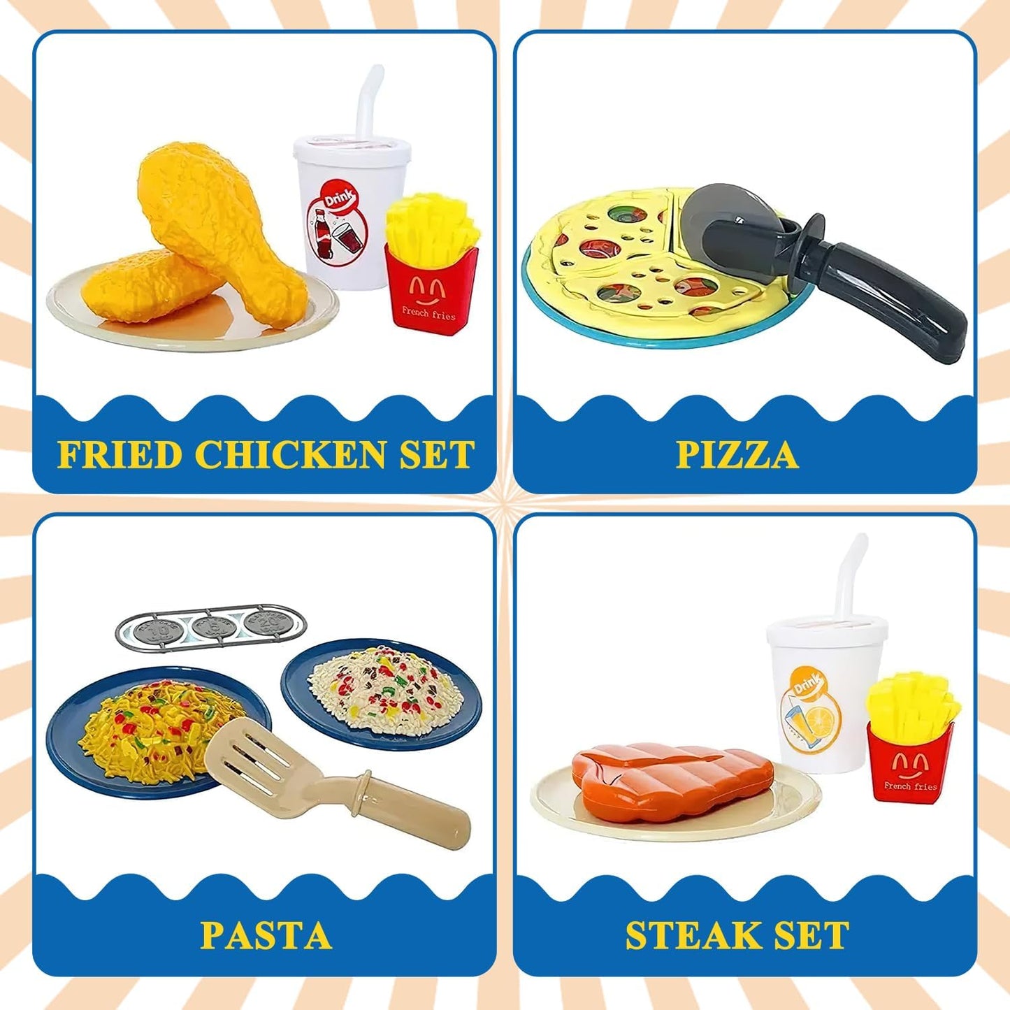 fisca Pretend Play Store 35 Piece Pizza Play Set with Cash Register for Preschool Kids Pretend Role Play Toy Pizza Shop Kids Playset 3+