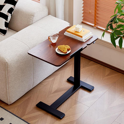 Medical Tiltable Overbed Table, Pneumatic Height Adjustable, Laptop Desk with Wheels, Mobile Standing Desk, Rolling Computer Cart, Suitable for Hospital and Home Use (Walnut Coloured)