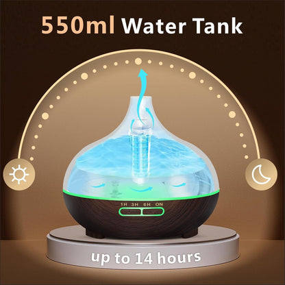 Essential Oil Diffuser, Sunfuny 550ml Aromatherapy Diffuser Air Humidifier with Remote Control, Aroma Oil Vaporiser, Ultrasonic Fragrance Defuser with RGB LED Light, Gift (Hollow Dark Wood Grain)