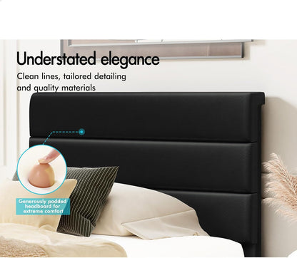 ALFORDSON Bed Frame Base King Single Size with Headboard, Bed Platform Foundation with PU Leather Upholstered for Mattress Topper, Harlene Series Black