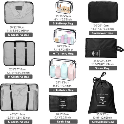 sprecenk Travel Suitcase Organizer 10 Pieces, Large Capacity Travel Organizer Packing Cubes Lightweight Organizer Suitcase Cubes Travel Cube for Clothes Underwear Shoes, Black