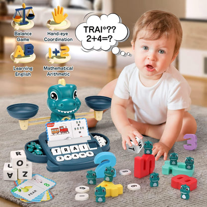 Qizebaby Kids Learning Toy Set for 3 4 5 6 7 8 Year Olds,Dinosaur Balance Counting Math Toy with Matching Letter Spelling Gamesï¼ŒMath & Cards Learning Preschool Educational Gameï¼ŒGift for Boys Girls
