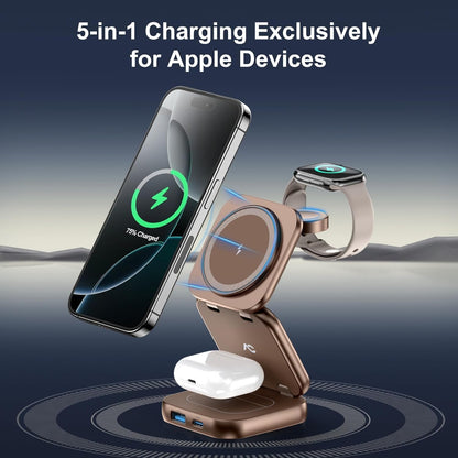 5-in-1 Wireless Charger for Magsafe, AC ISLAND Travel Charging Station for Apple, 15W Snap Magnetic Multi Charging Stand Pad Dock for iPhone 16/15/14/13 Apple Watch AirPods (with 35W GaN AU Adapter)