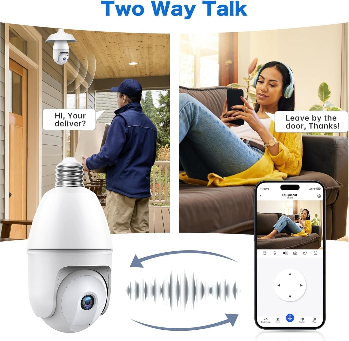 Light Bulb Security Camera - 5g 2K Lightbulb Security Cameras Wireless Outdoor EseeCloud, 360 Front Porch Light Camera Screw in Light Socket 7/24 Motion Sensor Color Night Vision 2-Way Audio