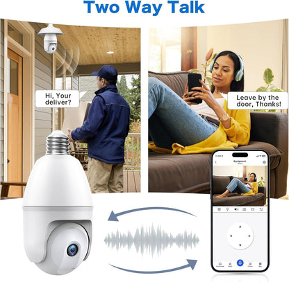 Light Bulb Security Camera - 5g 2K Lightbulb Security Cameras Wireless Outdoor EseeCloud, 360 Front Porch Light Camera Screw in Light Socket 7/24 Motion Sensor Color Night Vision 2-Way Audio