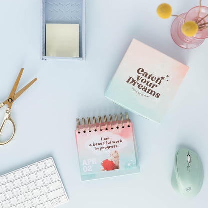 Catchyourdreams Daily Motivational Calendar - Perpetual Flip Calendar with Positive Affirmations to Start Your Day With a Smile - Inspirational Decor Gift for Women Dog Cat Desk Accessories