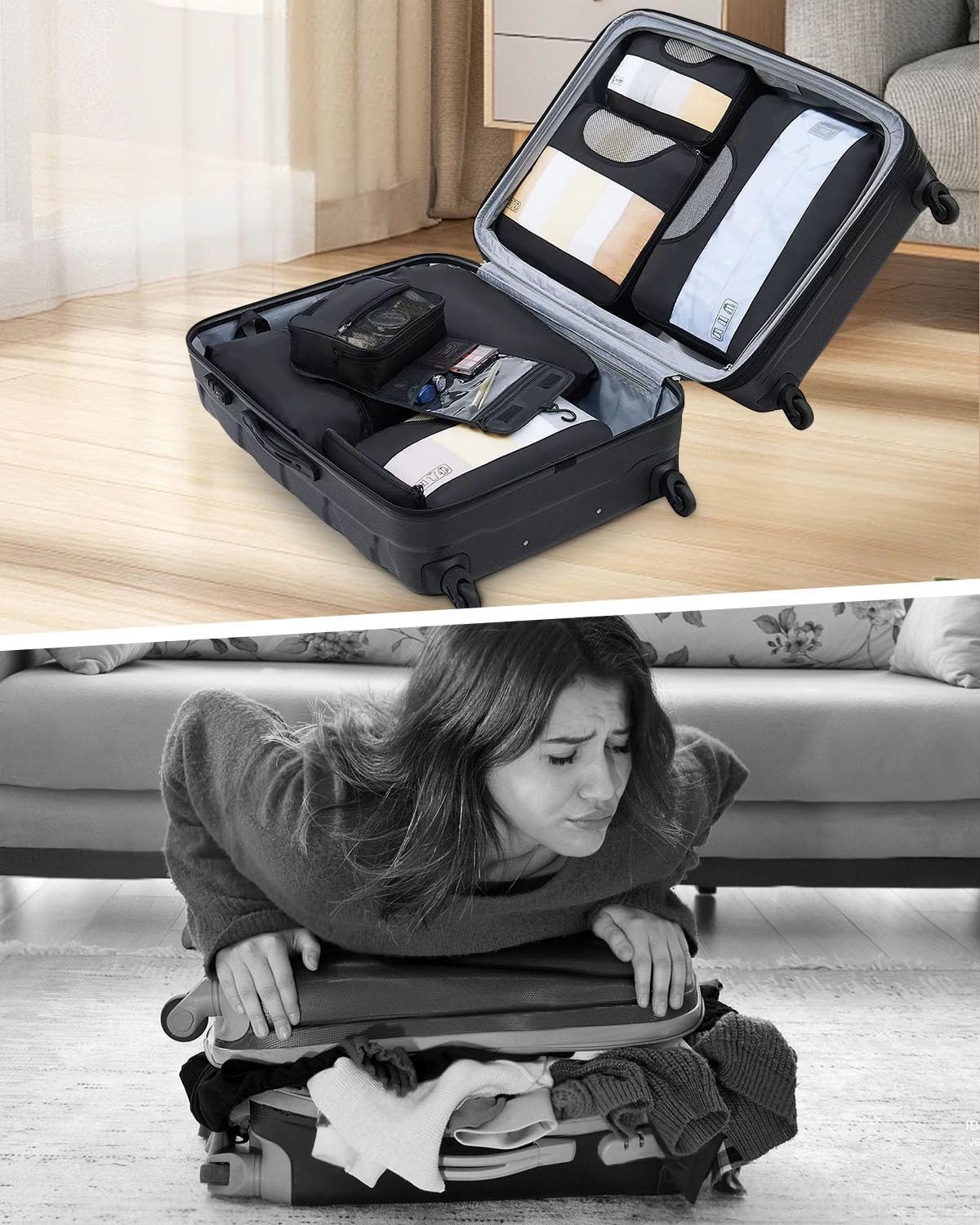 8 Pieces Space Saving Suitcase Organizer, Packing Cubes, Travel Travel Suitcase Organizer, Black