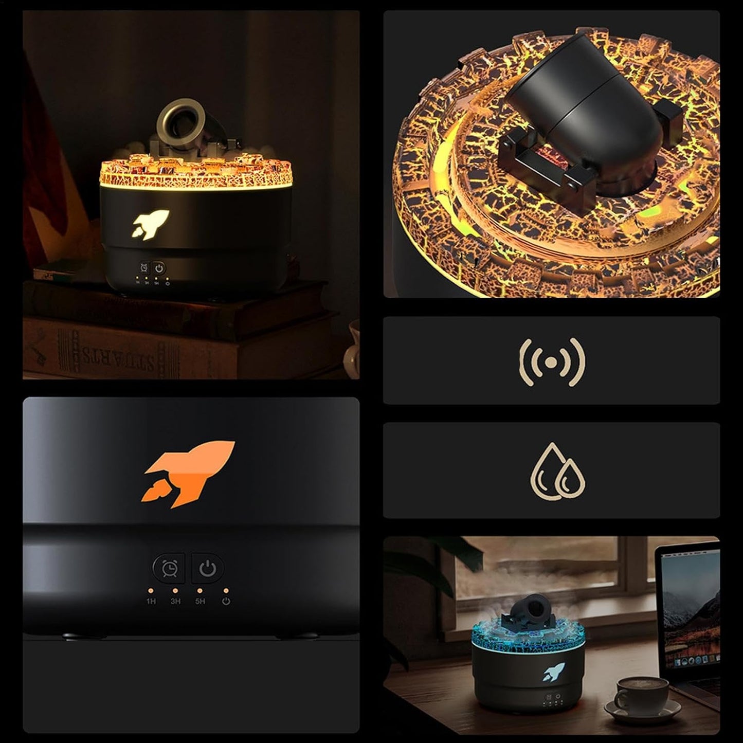 Aromatherapy Diffusers, Mood Diffusers For Home - Turret Air Diffuser Humidifier | Flame Air Diffuser, Air Diffuser Humidifier With Volcanic Light