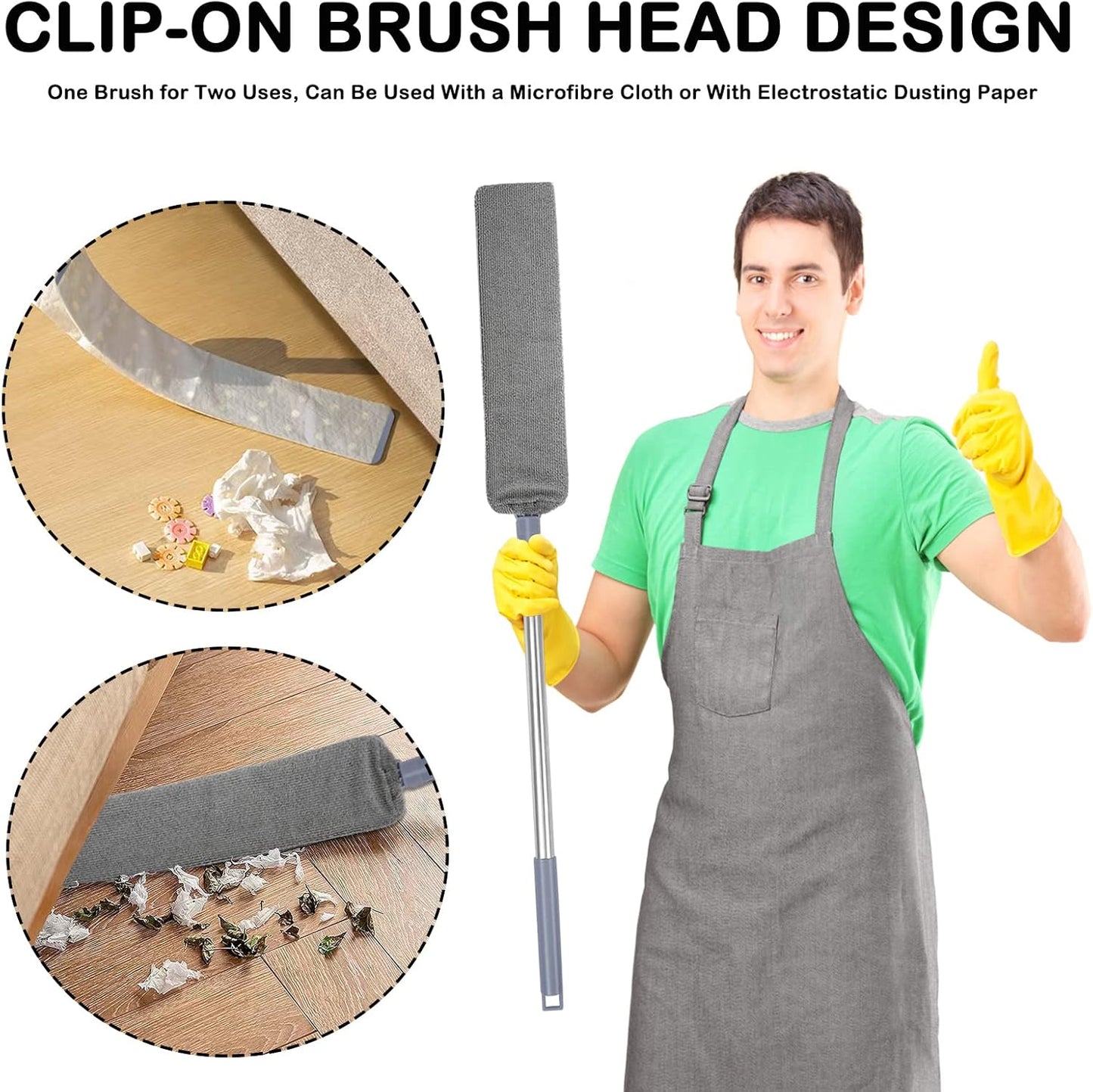 Gigmeta Telescopic Toothbrush Bedside Dust Brush with Stainless Steel Handle Washable Flexible Cleaning Brush for Sofa Bed Car Corner Furniture