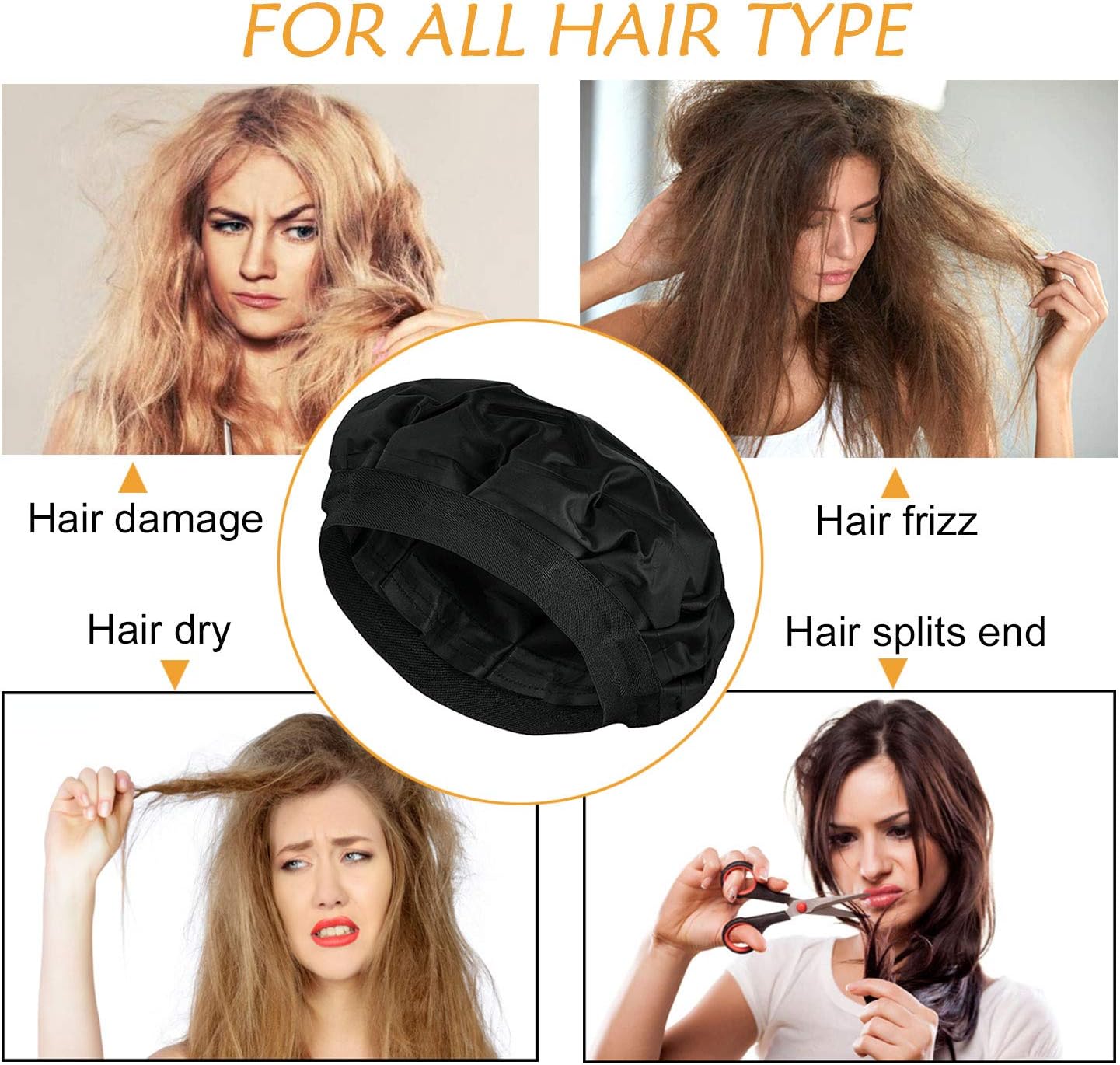 (Hair Treat Cap) - Deep Conditioning Hair Treatment Cap, Cordless Microwavable Heat Hat for Steaming Hair Styling Cap Heat Therapy & Thermal Spa Hair Steamer Gel Cap - Black