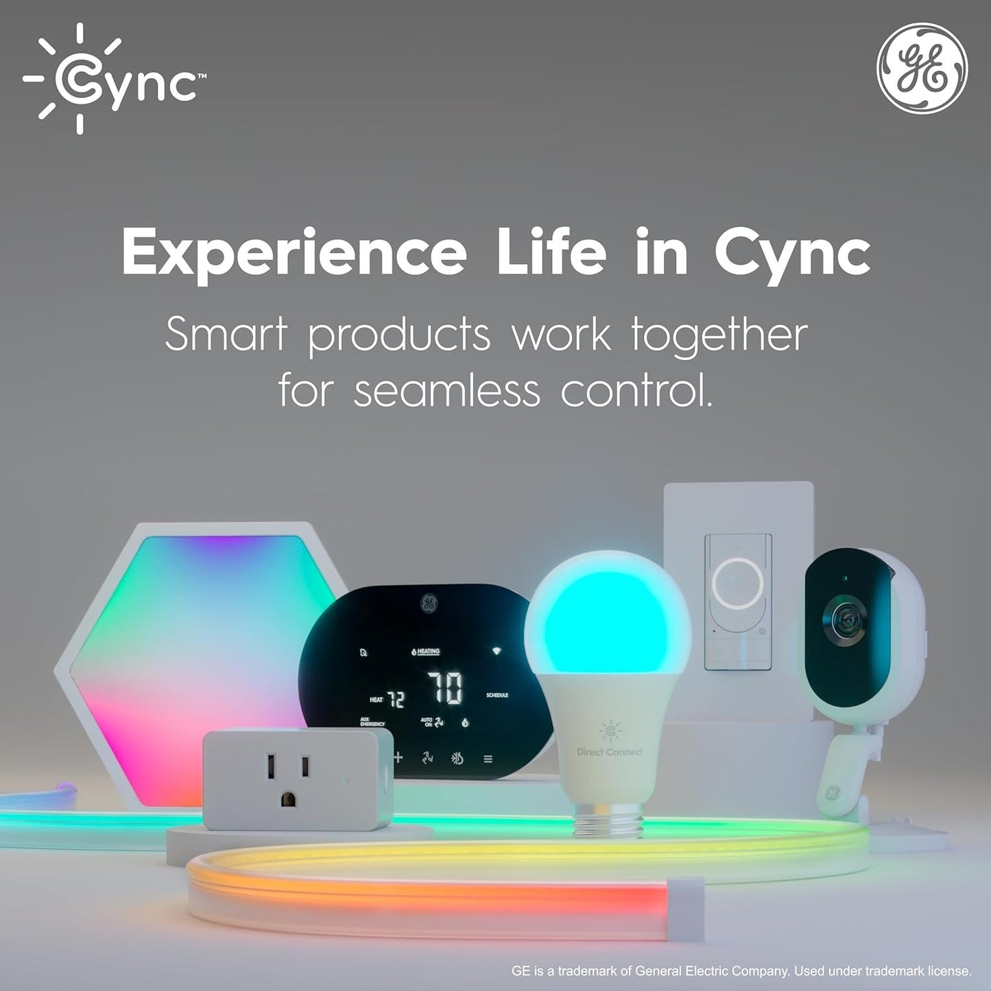 GE Cync Full Colour Direct Connect Smart Bulb A19, 60W Replacement, Bluetooth/Matter/WiFi Enabled, Works with Alexa, Google Assistant Without Hub, 1-Pack