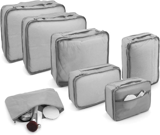 ShawFly Suitcase Organizer Packing Cubes, 7 Pieces Travel Cubes for Suitcase Lightweight Luggage Packing Organizer Essential Travel Bags for Travel Accessories (Grey)