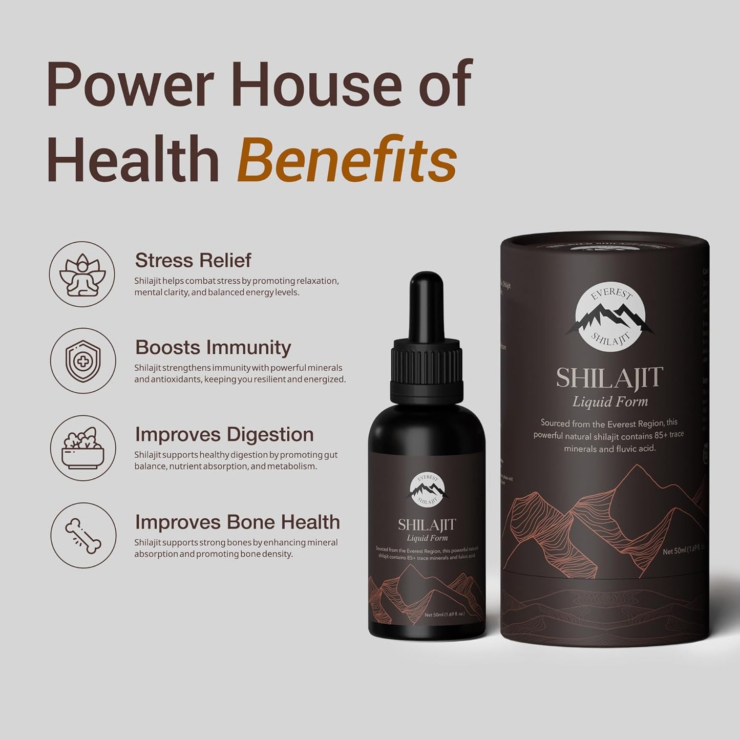 Shilajit Liquid Drops | Quick Dissolving Shilajit for Energy Boost, Detox Cleanse, Anti-Aging and Wellness | Trace Minerals & Fulvic Acid Complex | 50ml
