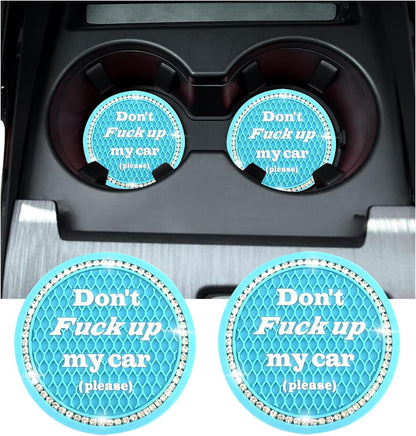 Kewucn 2 Pack Bling Car Cup Holder Coasters, 2.81 inch Anti-Slip Soft Rubber Crystal Rhinestone Auto Cup Insert Pad, Universal Vehicle Interior Decor Accessories for Car SUV Truck (Light Blue)