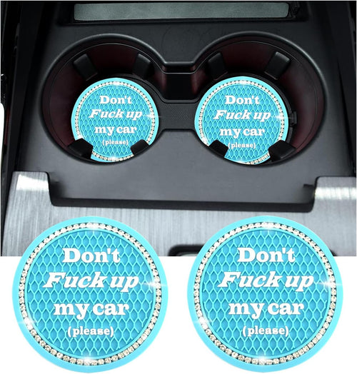 Kewucn 2 Pack Bling Car Cup Holder Coasters, 2.81 inch Anti-Slip Soft Rubber Crystal Rhinestone Auto Cup Insert Pad, Universal Vehicle Interior Decor Accessories for Car SUV Truck (Light Blue)