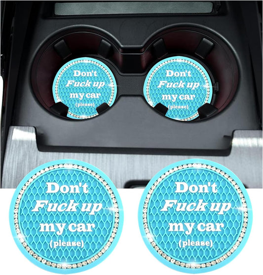 Kewucn 2 Pack Bling Car Cup Holder Coasters, 2.81 inch Anti-Slip Soft Rubber Crystal Rhinestone Auto Cup Insert Pad, Universal Vehicle Interior Decor Accessories for Car SUV Truck (Light Blue)