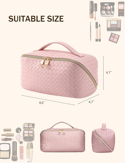 Makeup Bag Travel Toiletry Bag,Large Capacity Cosmetic Bags for Women with Handle and Divider,Large Wide-Open Pouch Waterproof Toiletry Bag for Toiletries Accessories Brushes (A-White)