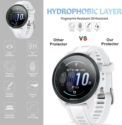 Suoman for Garmin Forerunner 165/165 Music Screen Protector, 9H Tempered Glass Film(3pack)+Charger Port Protector(2pack) for Forerunner 165/165 Music