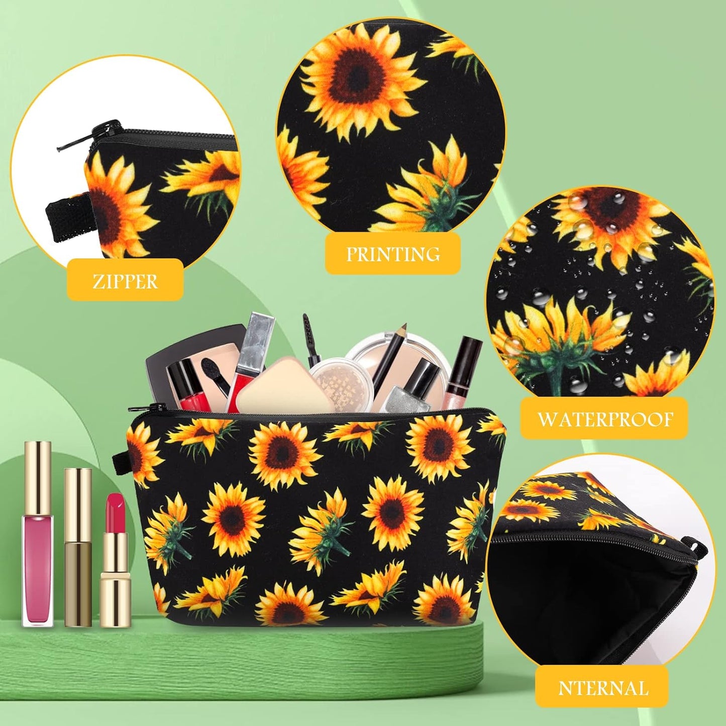 Sibba Canvas Cosmetic Bag, Mini Zipper Bag, Toiletry Organizer, Cosmetic Organizer, Travel Accessories for Women and Girls, Sunflower Yellow Small, Bag Organizer