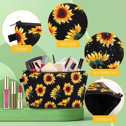Sibba Canvas Cosmetic Bag, Mini Zipper Bag, Toiletry Organizer, Cosmetic Organizer, Travel Accessories for Women and Girls, Sunflower Yellow Small, Bag Organizer