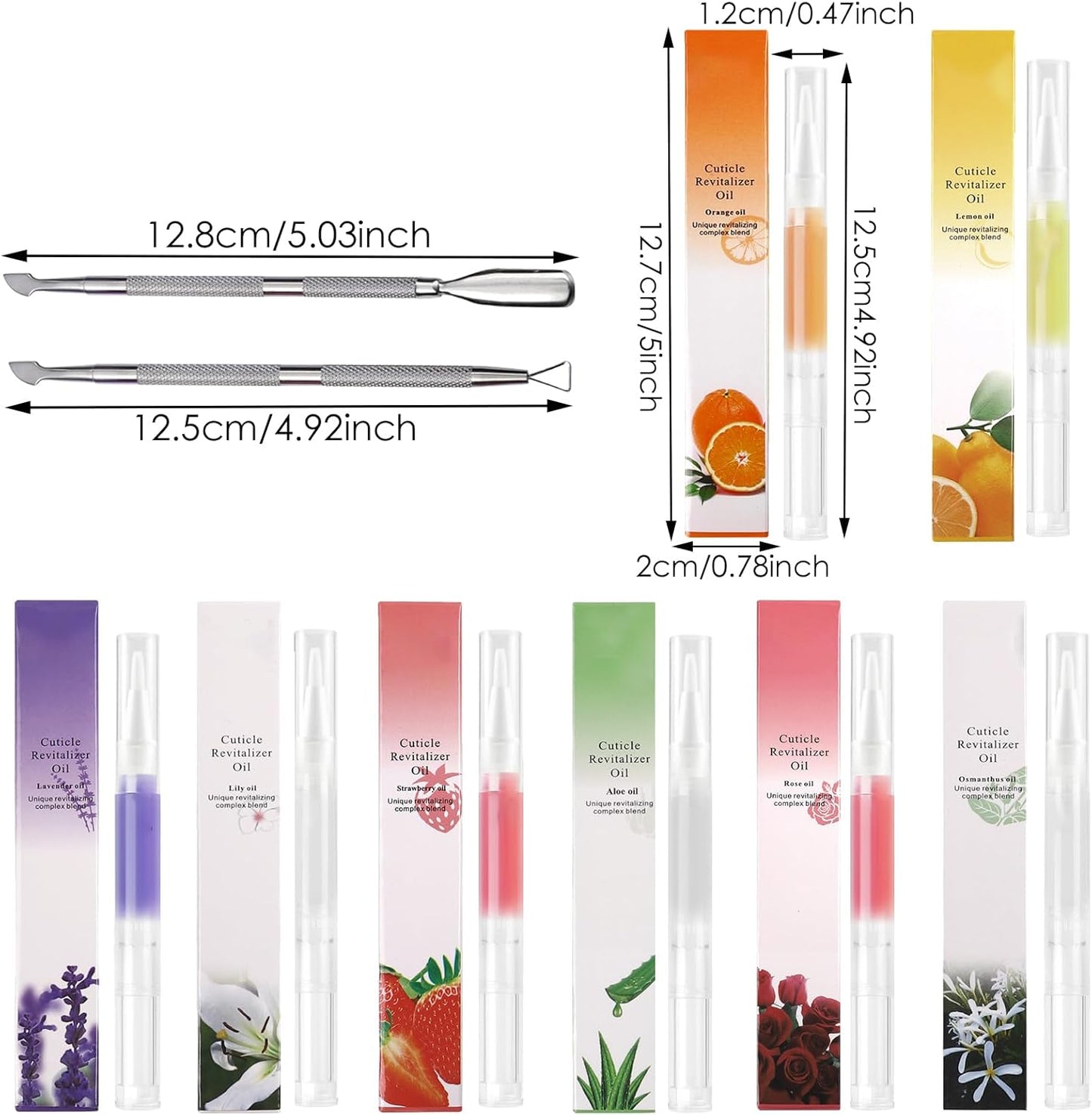 Cuticle Oil for Nails Pen, Nail Care Pen, Nail Care Oil Pen Nourishing, Cuticle Revitalizer Nail Oil Pen Moisturizing Repair Cuticle, 8pcs with Steel Push Armature Oil