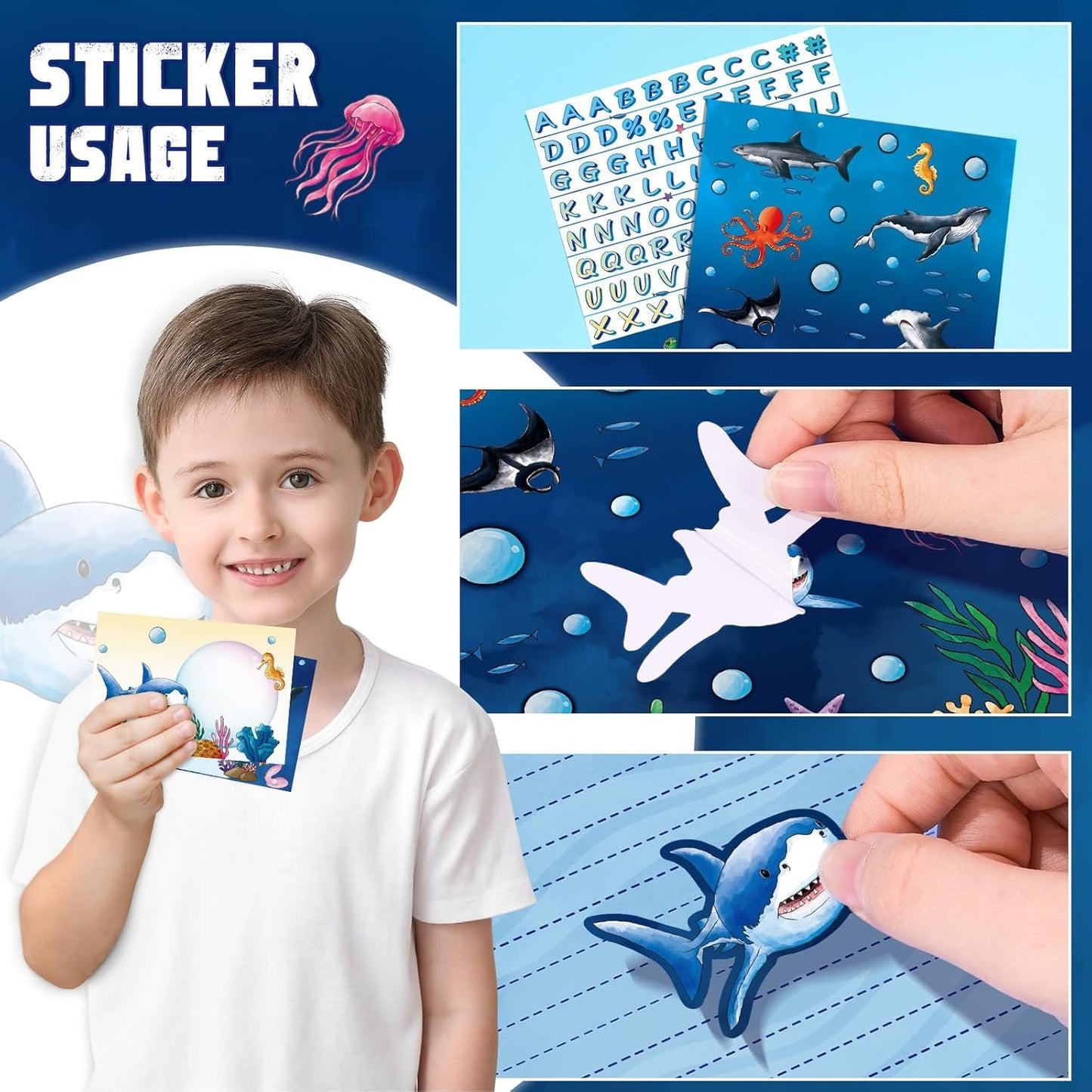 Kids Writing Paper and Envelopes - Shark Letter Writing Set for Kids Writing Paper Set Boys Stationery Set Teen Penpal Kit Ocean Paper Letter Writing Set with Envelopes and Writing Pen