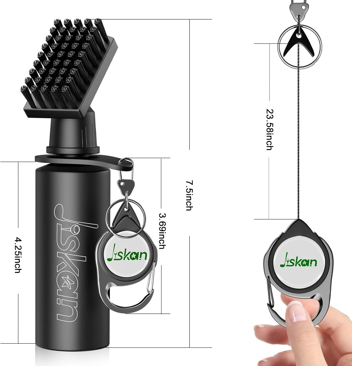 Jiskan Pro Golf Club Brush Cleaner With Retainer Clip and Squeeze Water Bottle - 7.5 Inches, 4 Ounces - Essential Accessories and Gifts for Men
