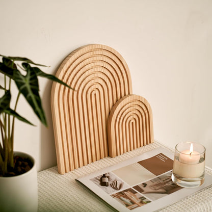Homtik Wood Rainbow Arch Decor Decorative Tray for Wall Shelf, Fireplace Mantel, Counter, Dresser - Aesthetic Home Decorations for Living Room, Kitchen, Bedroom, Office, Set of 2 (Natural)