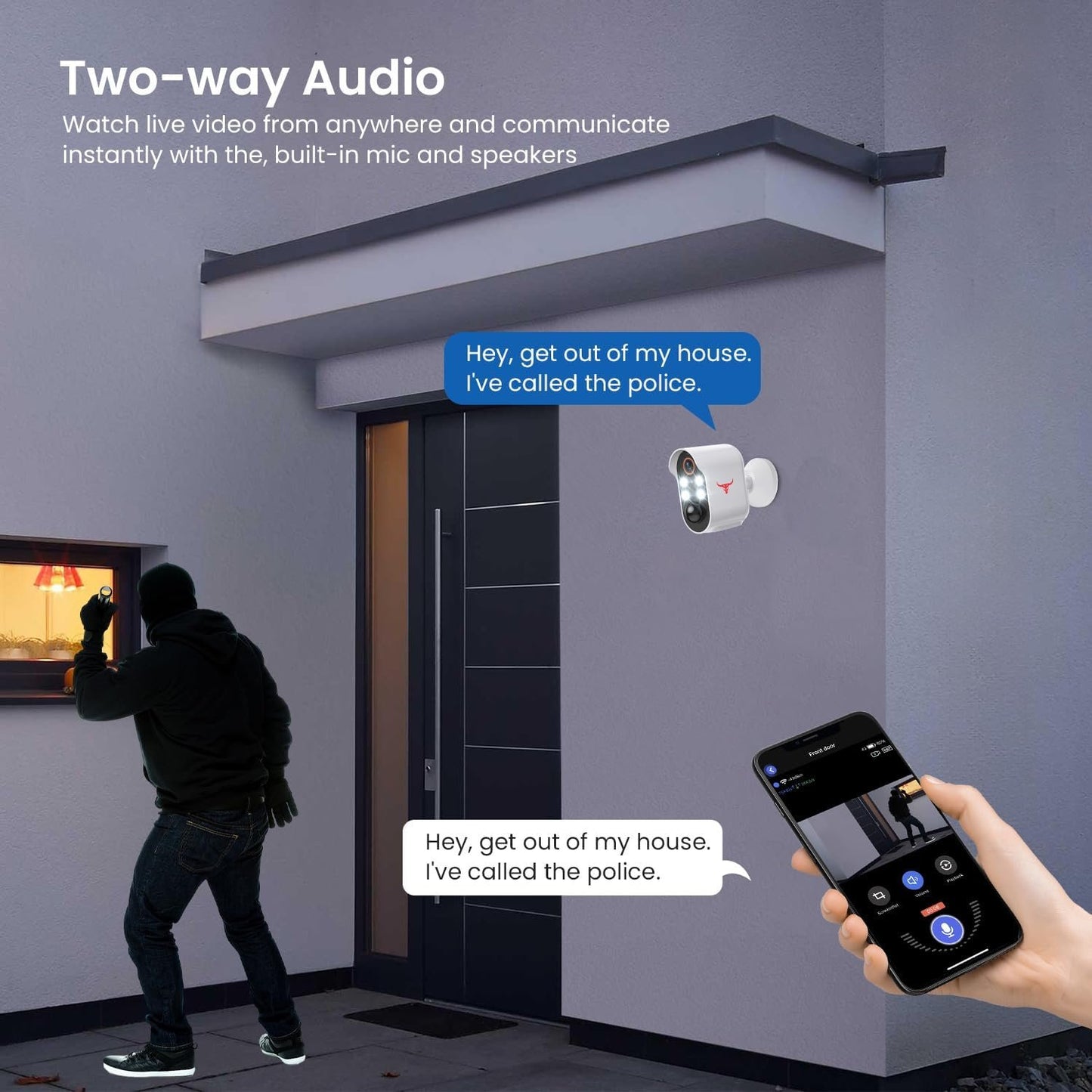 1080P Security Camera Wireless Outdoor with 2-Way Talk for Home Security, Color Night Vision, PIR Motion Detection, Cloud Storage, Live View Bullet Surveillance Cam