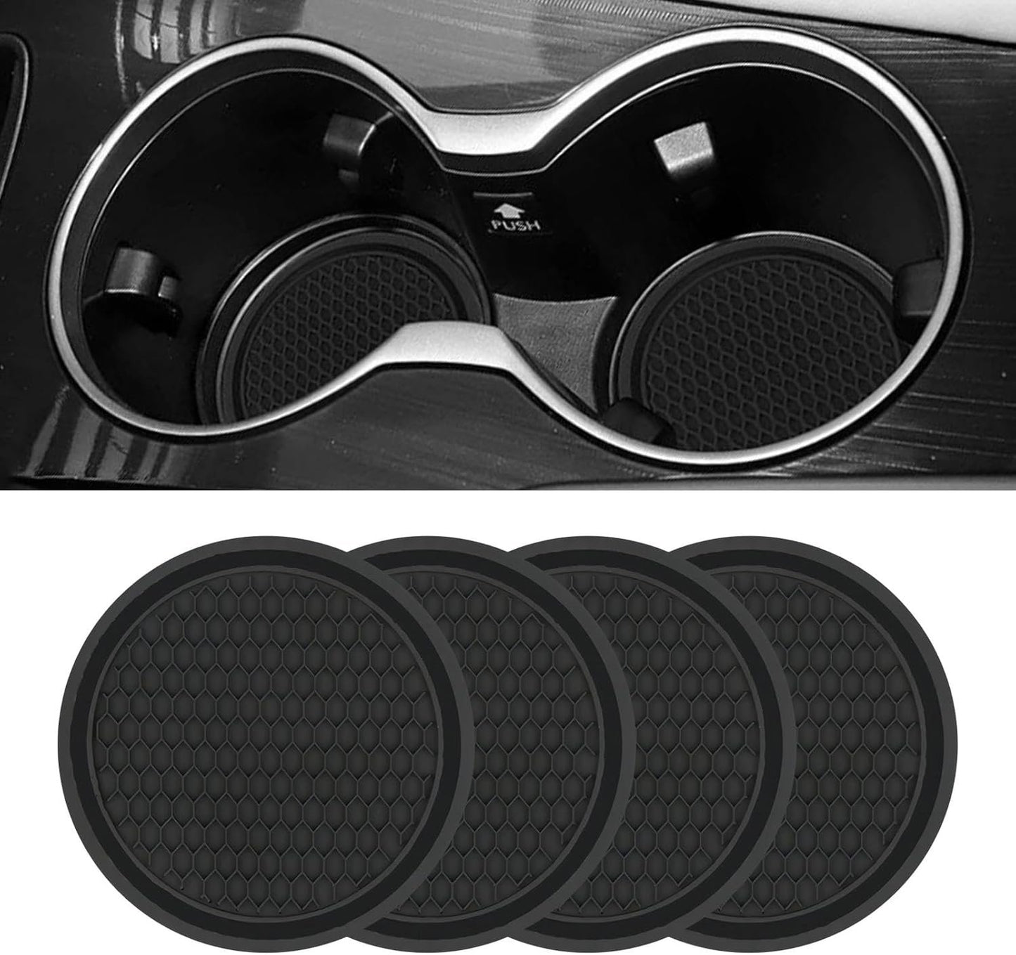 4PCS Car Cup Coaster,Universal Non-Slip Cu-p Holders,Silicone Anti Slip Cu-p Mat,Washable Cup Mats,Car Interior Accessories,Black