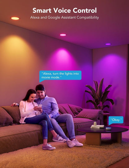 Govee 4 Inch Smart Recessed Pot Lights, Wi-Fi & Bluetooth RGBWW Dimmable LED Downlights, 16 Million DIY Colors LED Recessed Lighting with Junction Box for Party, 850 Lumen 11W, 4 Pack