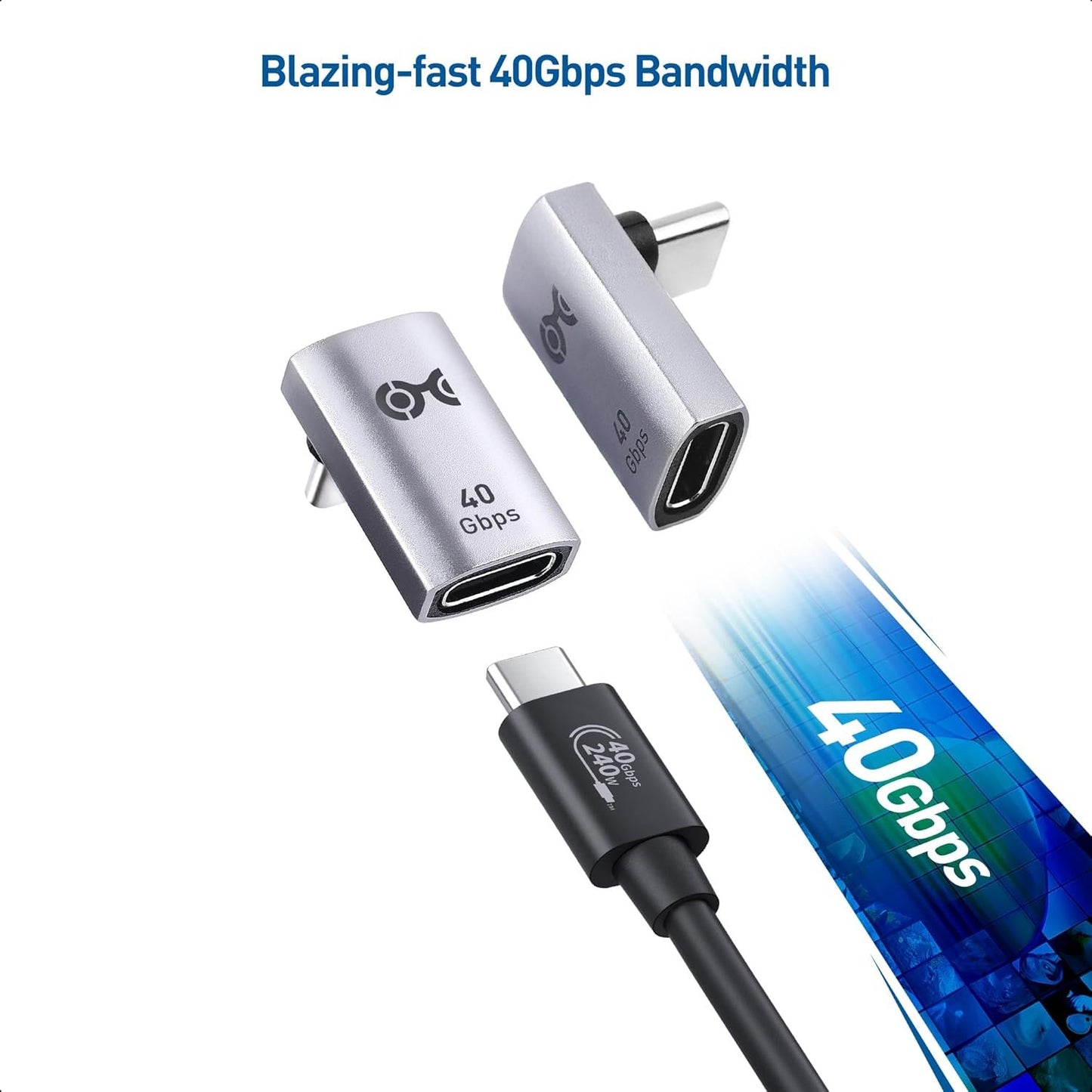Cable Matters 2-Pack 40Gbps Right Angle USB C Adapter with 240W PD (90 Degree USB C Adapter) in Black - Thunderbolt 4, Thunderbolt 3, USB 4 Port Compatible with iPhone 15, iPad Pro, Steam Deck