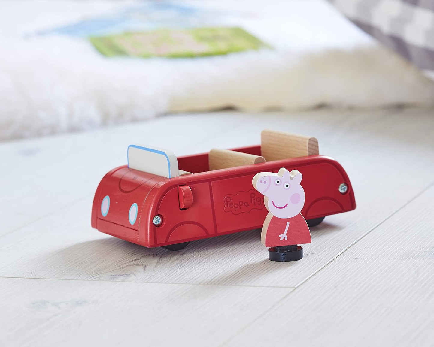 Peppa Pig Wooden Red Car, Push Along Vehicle, Imaginative Play, Preschool Toys, FSC Certified, Sustainable Toys, Gift for 2-5 Years Old