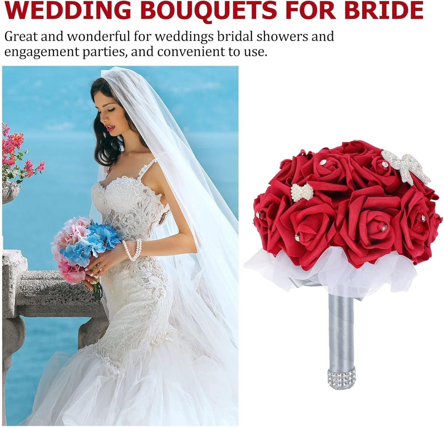 Baluue Wedding Bouquets for Bride Bridesmaid, Artificial Roses Flowers Wedding Decoration Centerpieces Home Decor